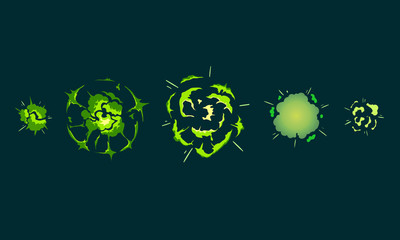 Cartoon explosion boom storyboard comics game design. Hand drawn vector illustration