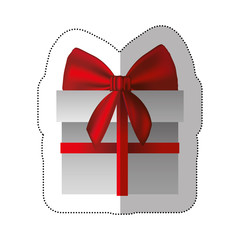 sticker gray gift box with red ribbon vector illustration