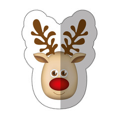 sticker colorful cartoon cute face reindeer animal vector illustration