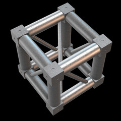 Steel truss girder cube element. 3d render on black