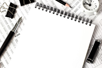 White notebook top view, office supplies