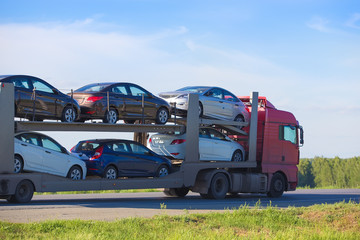 transportation of car on semi-trailer