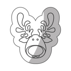 sticker silhouette cartoon funny face reindeer animal vector illustration