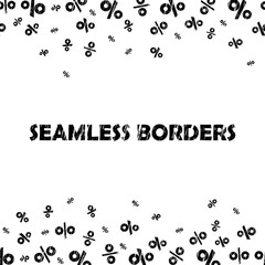Seamless borders made of black grunge discount signs on white background. Vector illustration. 