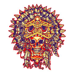 Aztec warrior. Skull. Vector illustration