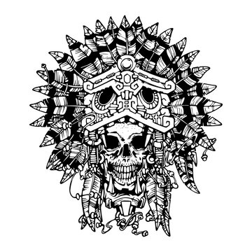 Aztec warrior tattoo. Skull. Vector illustration