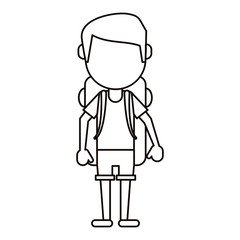 man wearing short with backpack travel thin line vector ilustration eps 10
