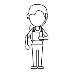 girl with traveling map and backpack thin line vector illustration