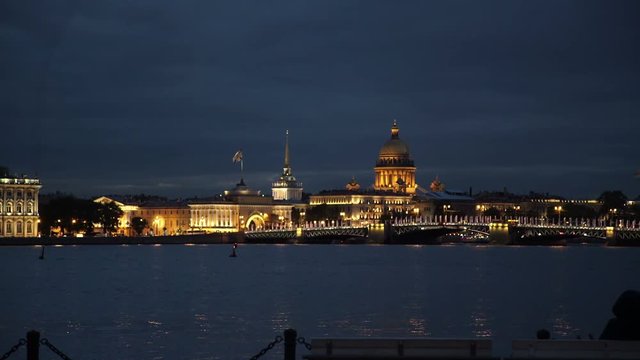 Saint-Petersburg city at night with view on river Neva