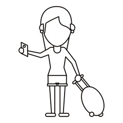 girl tourist passport and baggage thin line vector illustration eps 10