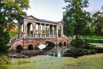 Marble bridge in Tsarskoe Selo park, St. Petersburg