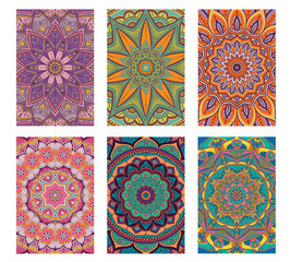 Set of cards. Round ornaments. Vector art