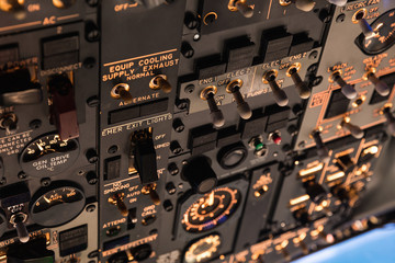 Low Light from a plane control cockpit in the dark vintage