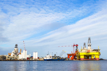 Oil platforms under maintenance near Bergen, Norway.