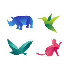 Wild animals jungle pets logo silhouette of geometric polygon abstract character and nature art graphic creative zoo triangle vector illustration.
