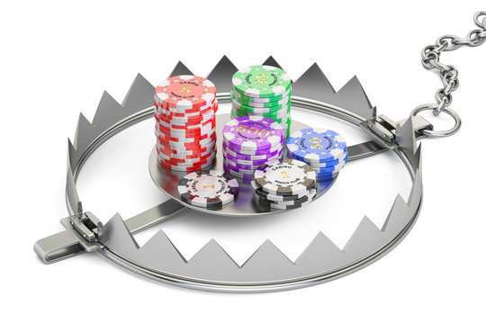 Gambling Addiction concept. Trap with gaming casino chips, 3D rendering