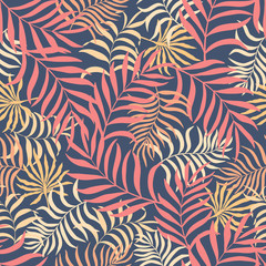 Tropical background with palm leaves. Seamless floral pattern