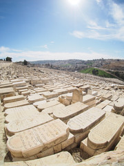 Crowded Jewish Cemetery on Mount of Olives in Jerusalem Israel