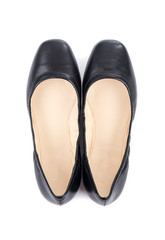 Women's Black Leather Ballet Slippers Isolated on White