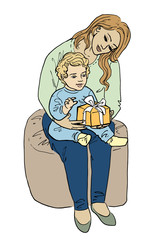 woman and her baby with gift