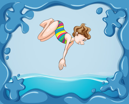 Frame design with girl diving in water