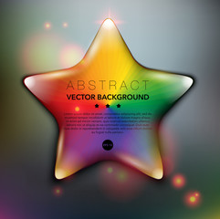Abstract vector background. Glowing five-pointed star with spectrum design. Glossy, colorful and isolated on the black panel. Use for wallpaper, template, brochure design. Vector illustration. Eps10.