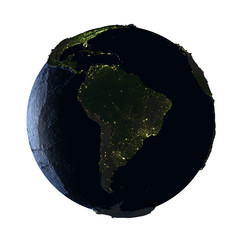 Fototapeta premium South America on Earth at night isolated on white