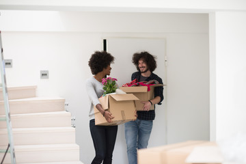 multiethnic couple moving into a new home
