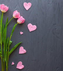 Plakat Mother's Day, woman's day. tulips on wooden background