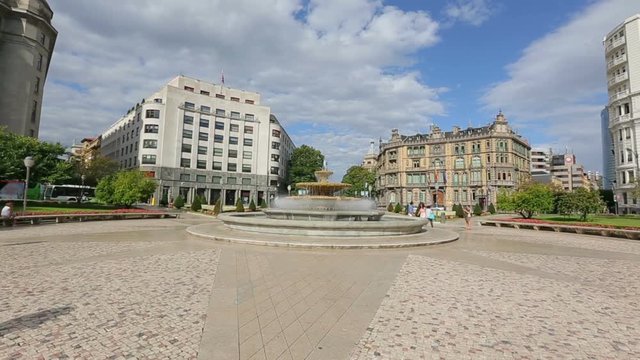 Panorama of Elliptic square located in Bilbao city center, sightseeing in Spain