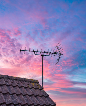 TV antenna with sunset sky 