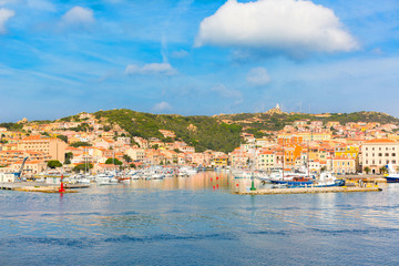Obraz premium View of the port in La Maddalena town from ferry boat, Sardinia, Italy