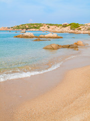 View of of Monti di Rena beach on island the Maddalena, Sardinia Italy