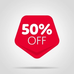 Special offer sale red tag isolated vector illustration. Discount offer price label, symbol for advertising campaign in retail, sale promo marketing, 50% off discount sticker, ad offer on shopping day