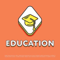 Education colour rhomb icon isolated vector illustration. Mortar board or graduation cap symbol. High school education concept, college, university logo or sign in line design.