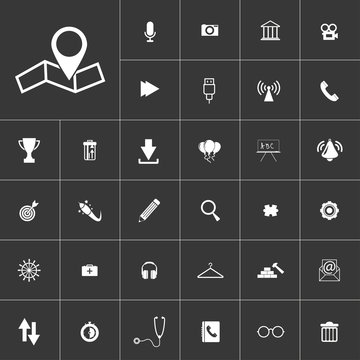 Pin on the map. Universal icon set on gray background to use in web and mobile UI