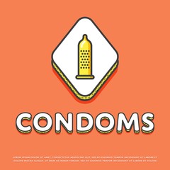 Condoms colour rhomb icon isolated vector illustration. Latex condoms contraception symbol. Safe sex, caution against pregnancy, protection from diseases logo or sign in line design.