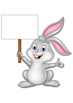 Cartoon rabbit abbit with blank sign