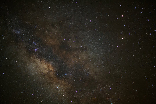 Close-up of Milky way galaxy with stars and space dust in the universe, Long exposure photograph, with grain.
