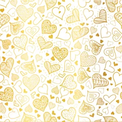 Foto op Aluminium Vector Golden Doodle Hearts Seamless Pattern Design Perfect for Valentine s Day cards, fabric, scrapbooking, wallpaper. © Oksancia