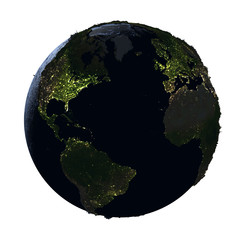 Fototapeta premium Northern Hemisphere on Earth at night isolated on white