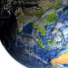 Southeast Asia on Earth - visible ocean floor