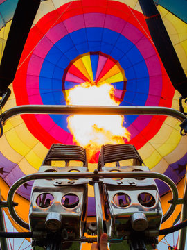 Closeup colorful of Hot air balloon with fire