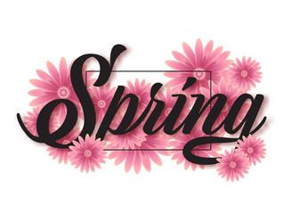 Typography of spring flowers season greeting card design template. vector illustration background.