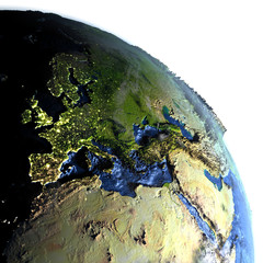 Fototapeta premium EMEA region on Earth at night - visible ocean floor