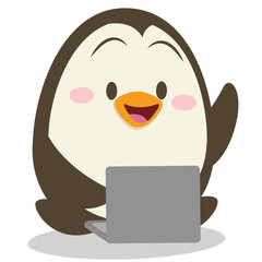 Character penguin with laptop vector