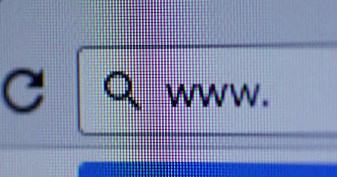 Close up of browser bar with WWW text and cursor. Internet Search Concept