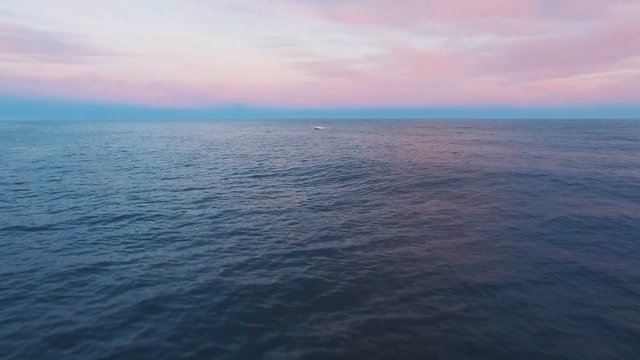 Aerial View. Traveling by boat on the sea. The most beautiful view. The sea at sunset.