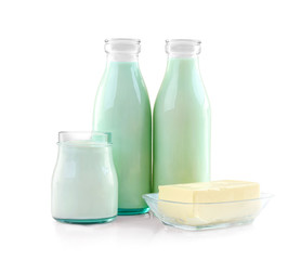 Fresh dairy products on table