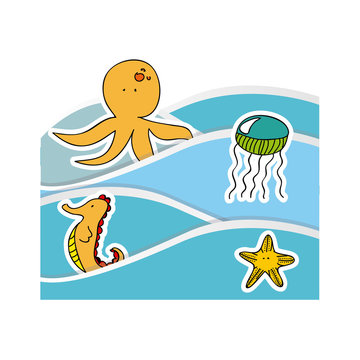 aquatic animals in the sea icon, vecto illustraction design image